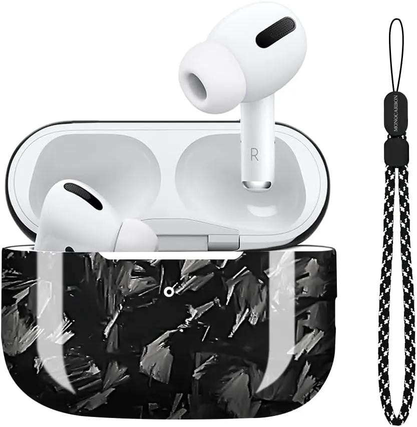 MONOCARBON Real Carbon Fiber Case for Airpods Pro 2nd Generation with Lanyard,AntiScratch Slim Protective Hard Cover for Airpods Pro 2 Compatible with Magsafe Wireless Charging-Forged Glossy Black