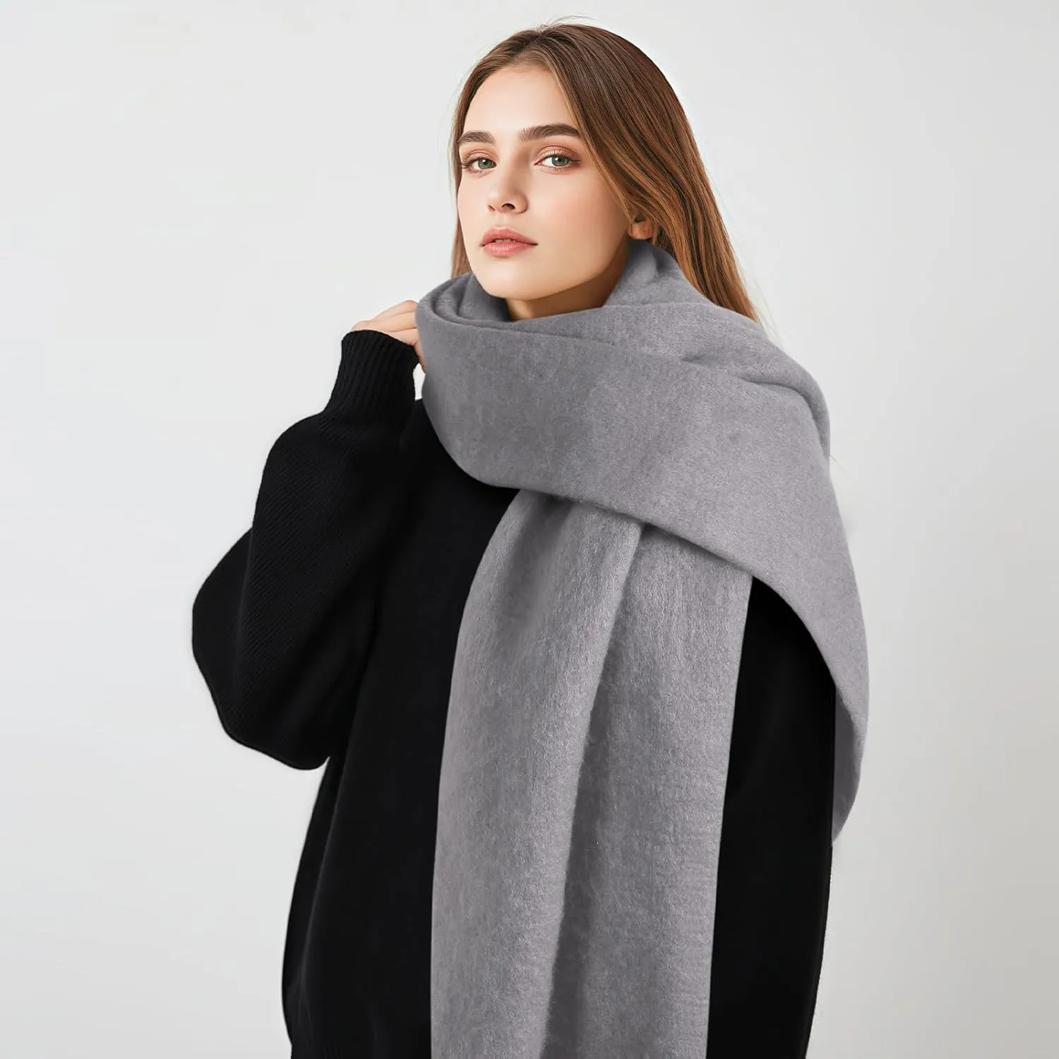 Pure Color Mohair Winter Scarf - Warm Cashmere Feel Scarf for Women and Men