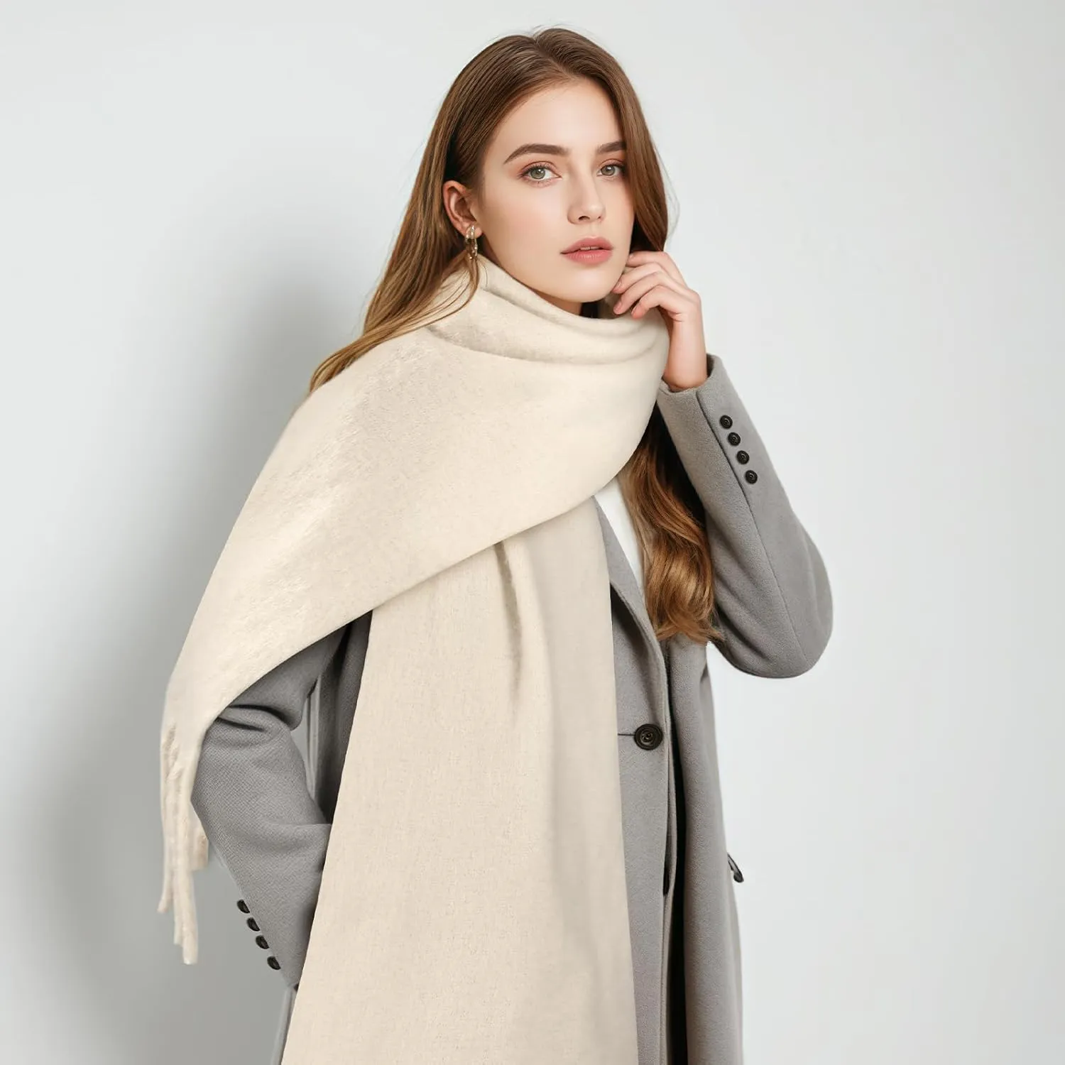 Pure Color Mohair Winter Scarf - Warm Cashmere Feel Scarf for Women and Men