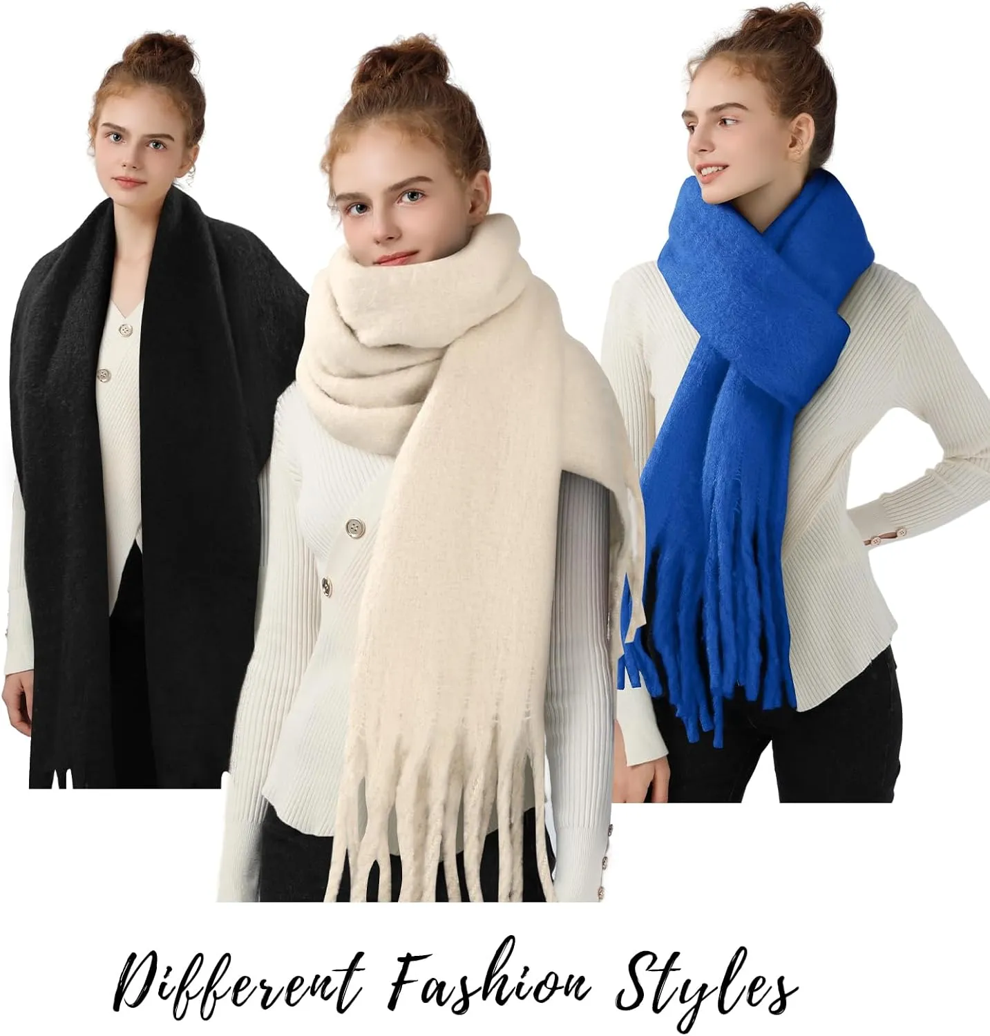 Pure Color Mohair Winter Scarf - Warm Cashmere Feel Scarf for Women and Men