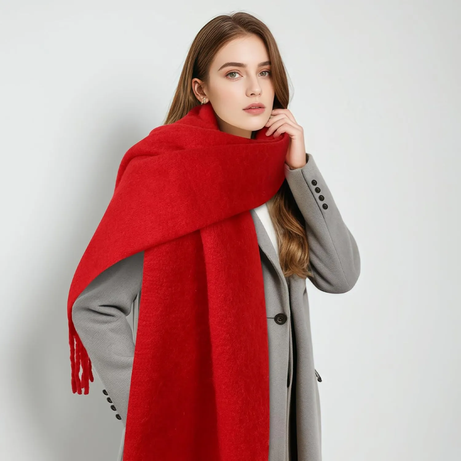 Pure Color Mohair Winter Scarf - Warm Cashmere Feel Scarf for Women and Men
