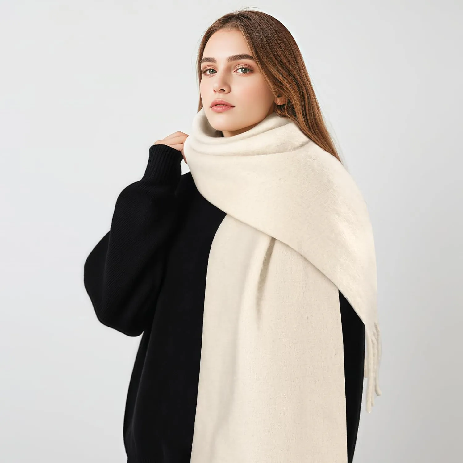 Pure Color Mohair Winter Scarf - Warm Cashmere Feel Scarf for Women and Men