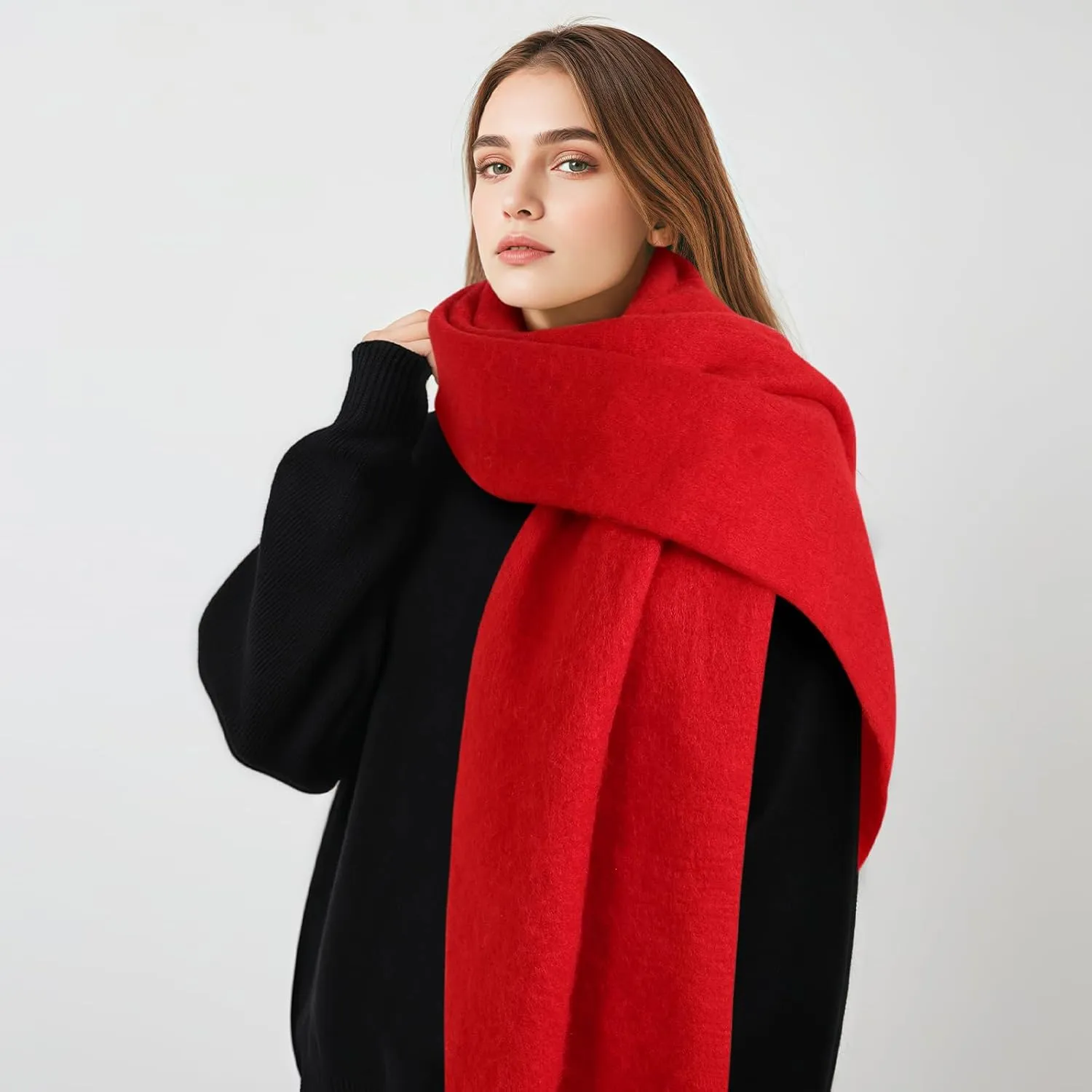 Pure Color Mohair Winter Scarf - Warm Cashmere Feel Scarf for Women and Men