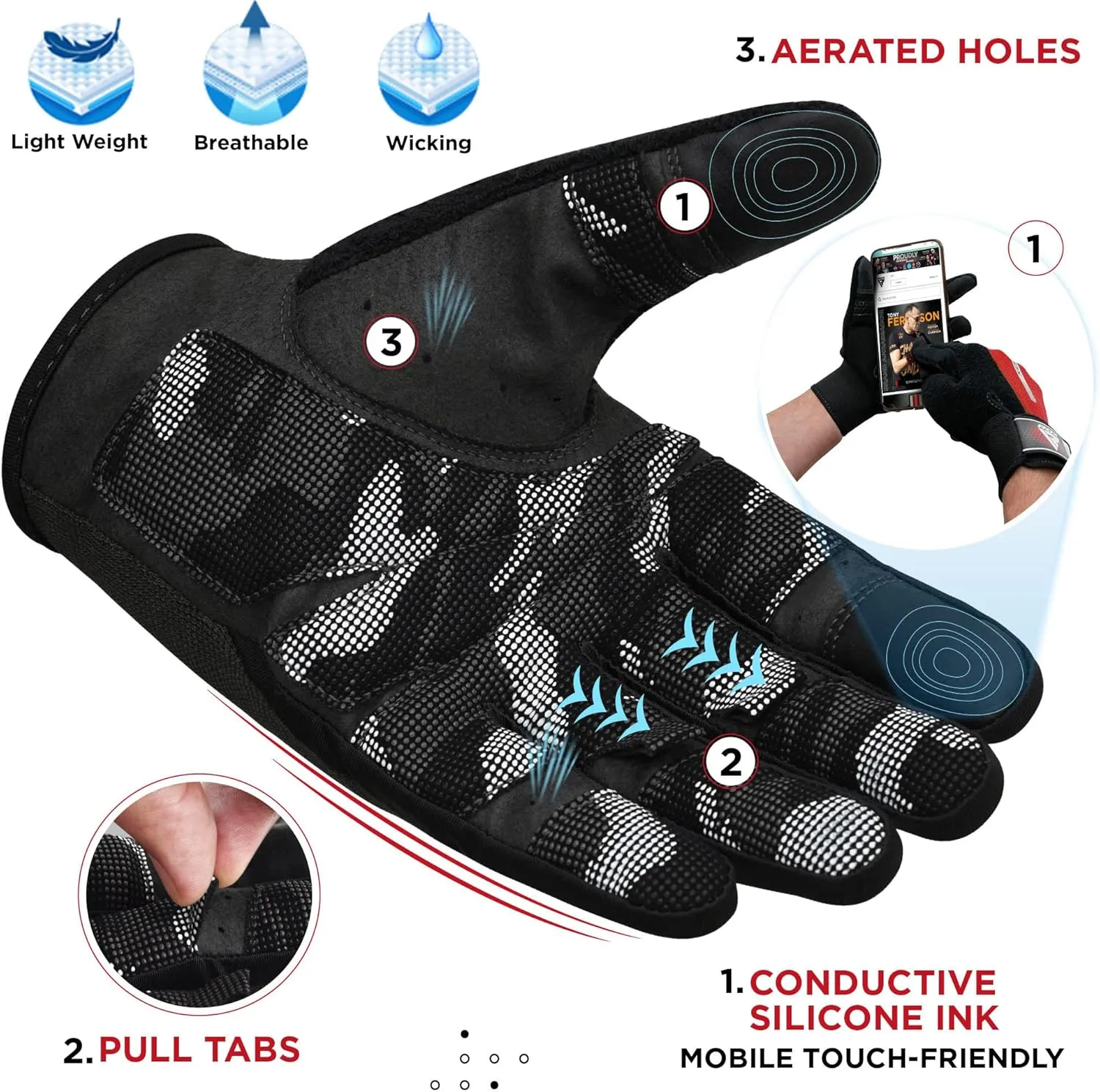 RDX Weight Lifting Gloves with Wrist Support -Touch Screen Full Finger Gym Workout, Breathable Anti Slip Padded Grip, Men Women Fitness Training, Powerlifting Bodybuilding HIIT Exercise Weightlifting