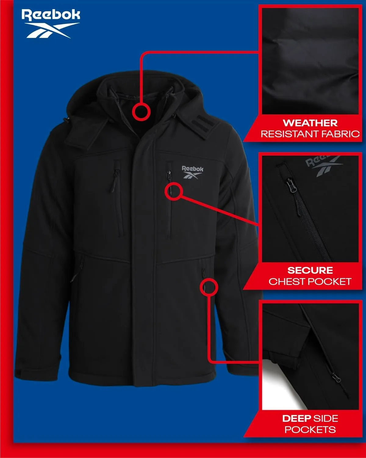 Reebok Men's Winter Coat ?CSoftshell Jacket with Removable Puffer Coat ?C System Ski Jacket for Men (M-XXL)