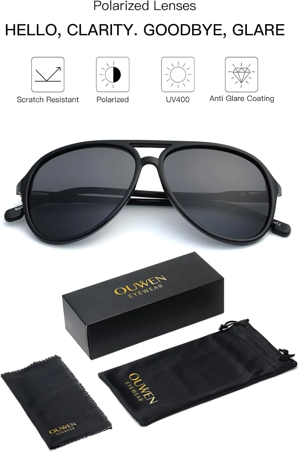 Retro Polarized Aviator Sunglasses Womens Mens, Vintage Flexible 70s Stylish Classic Shades Sun Glasses OW2201