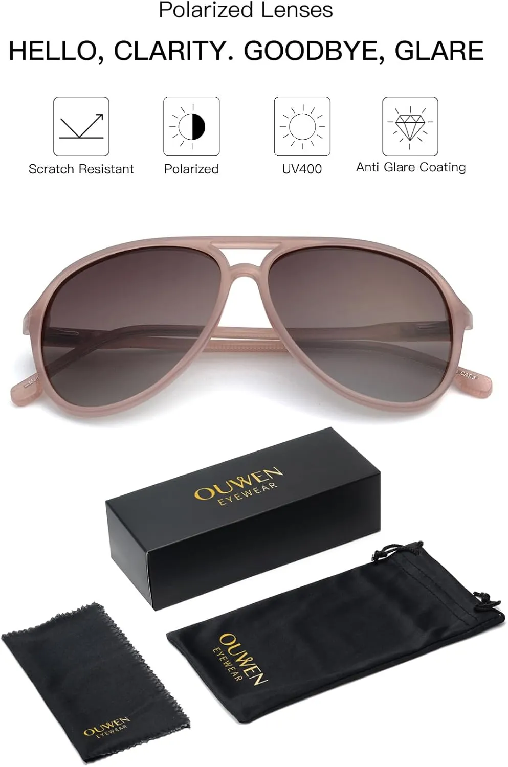 Retro Polarized Aviator Sunglasses Womens Mens, Vintage Flexible 70s Stylish Classic Shades Sun Glasses OW2201