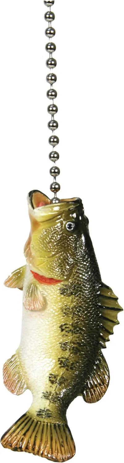 Rivers Edge Products 12" Ceiling Fan Pull Chain Extender, Pull String Extension for Light Fixture, Decorative Fishing Ornament, Room, House, or Cabin Decor, Bass