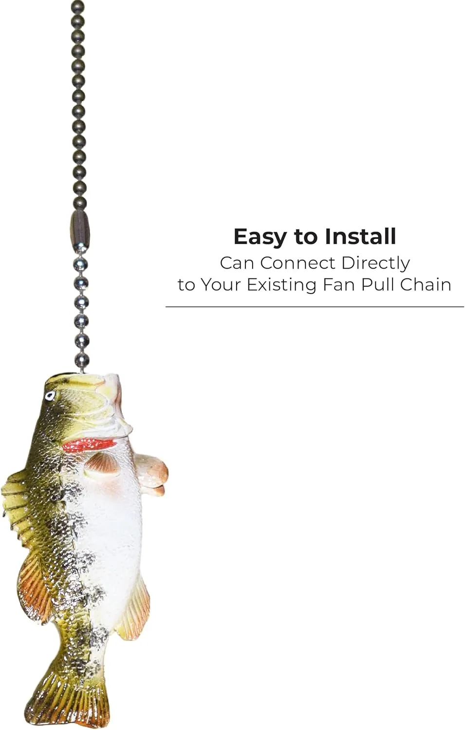 Rivers Edge Products 12" Ceiling Fan Pull Chain Extender, Pull String Extension for Light Fixture, Decorative Fishing Ornament, Room, House, or Cabin Decor, Bass