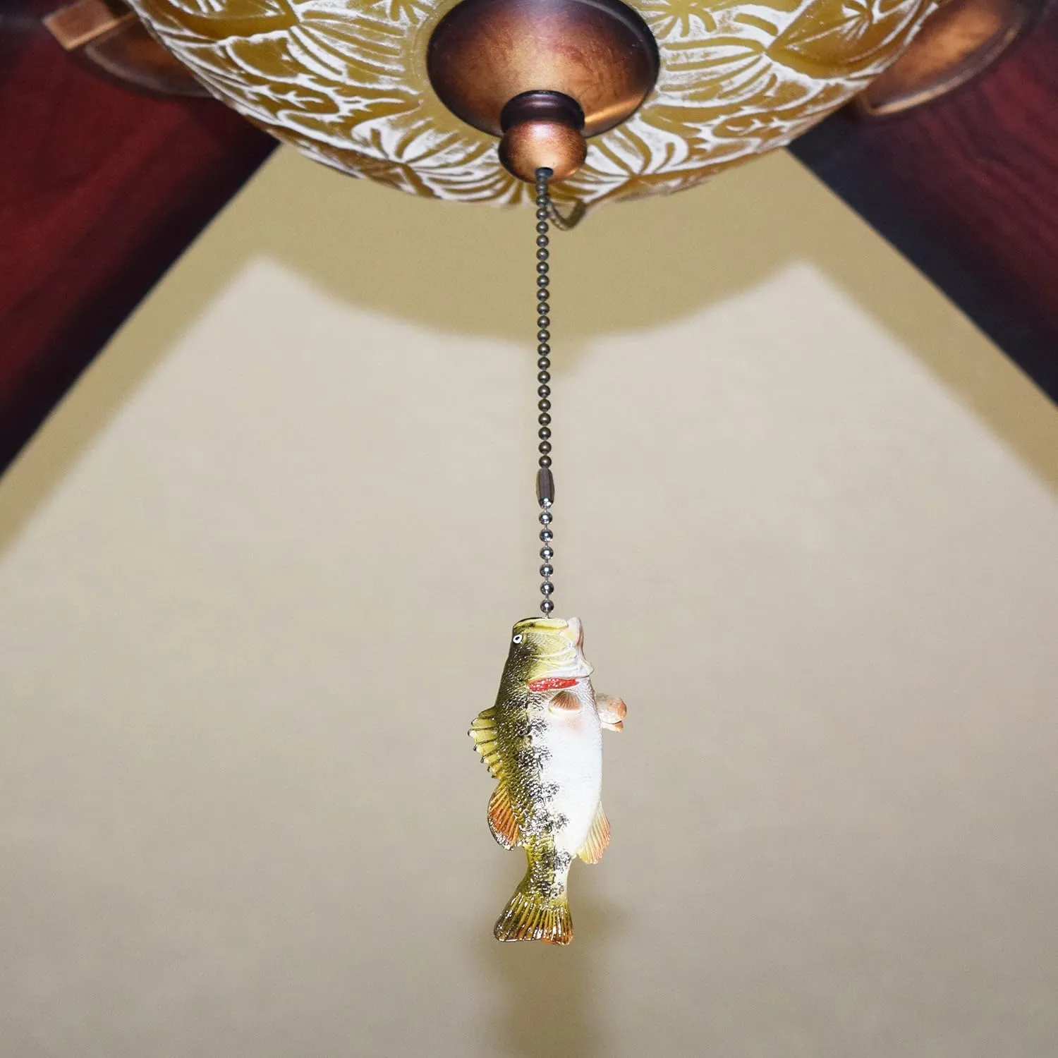 Rivers Edge Products 12" Ceiling Fan Pull Chain Extender, Pull String Extension for Light Fixture, Decorative Fishing Ornament, Room, House, or Cabin Decor, Bass