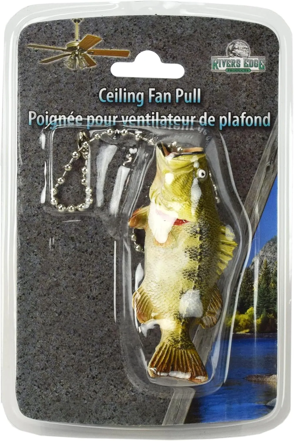 Rivers Edge Products 12" Ceiling Fan Pull Chain Extender, Pull String Extension for Light Fixture, Decorative Fishing Ornament, Room, House, or Cabin Decor, Bass