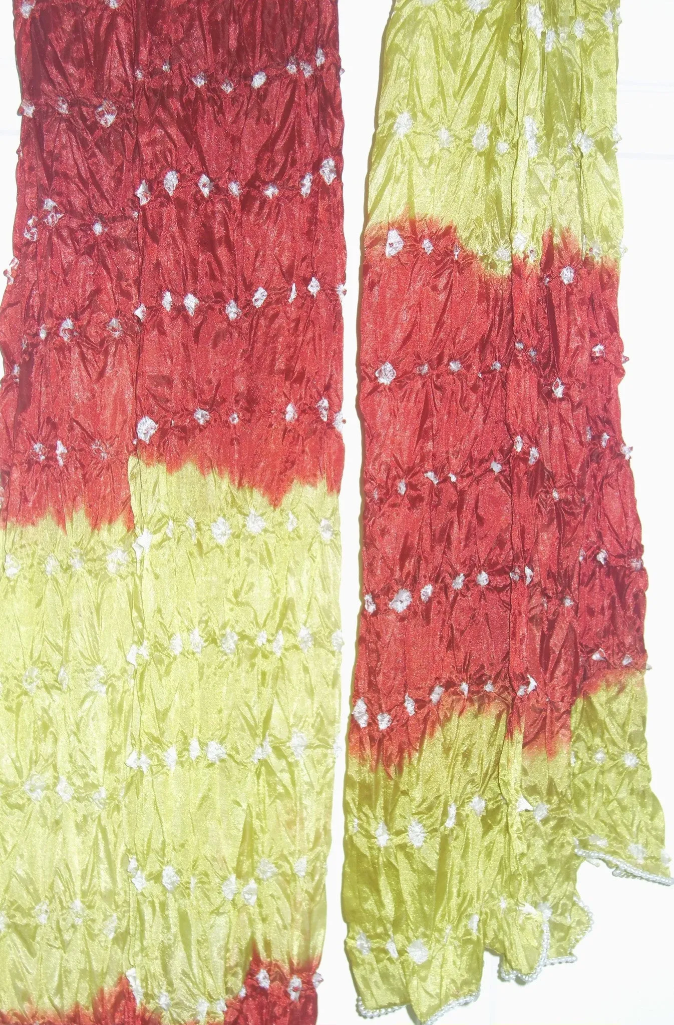 Scarf 439 Green Burgandi Silk Finish Tie Dye Dupatta Chunni Shieno Sarees