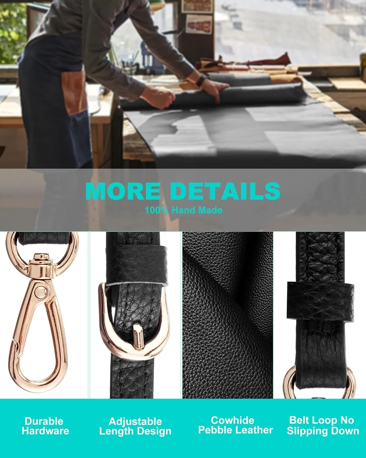 SEAVILIA Genuine Leather Purse Strap Replacement Crossbody Adjustable Long Thin Handmade Shoulder Handbags Strap