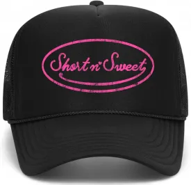 Short n' Sweet Trucker Hat | Trendy Vintage Cute Graphic Pop Girly Concert Tour | Premium Foam Snapback Hat for Men & Women