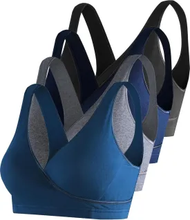 SUIEK 4 Pack Nursing Sleep Bra Maternity Bralette Breastfeeding Comfort Cotton Bras
