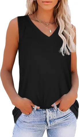 Summer Tops for Women Sleeveless V Neck Tshirt Loose Fit Casual Tank Tunic Blouse