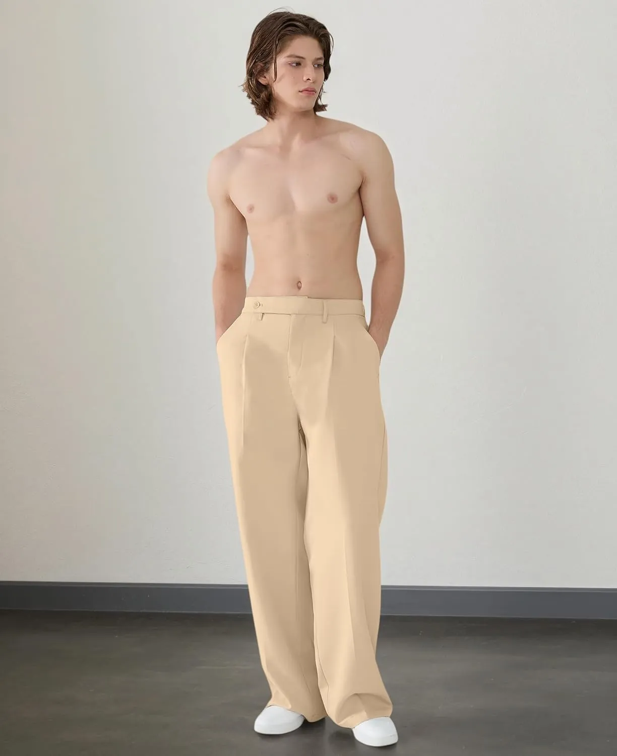 Susclude Mens Casual Dress Pants Pleated Old Money Wide Leg Baggy Pants Slacks Relaxed Fit Lightweight Work Trousers