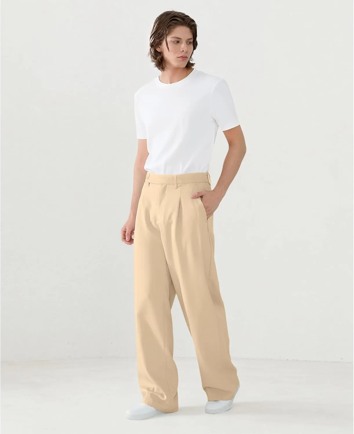 Susclude Mens Casual Dress Pants Pleated Old Money Wide Leg Baggy Pants Slacks Relaxed Fit Lightweight Work Trousers