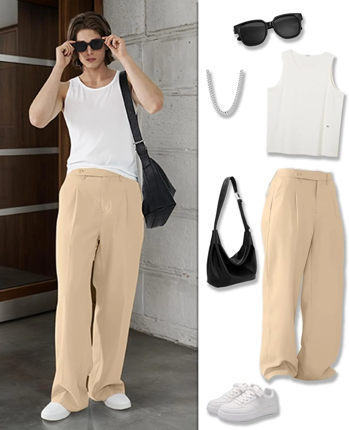 Susclude Mens Casual Dress Pants Pleated Old Money Wide Leg Baggy Pants Slacks Relaxed Fit Lightweight Work Trousers