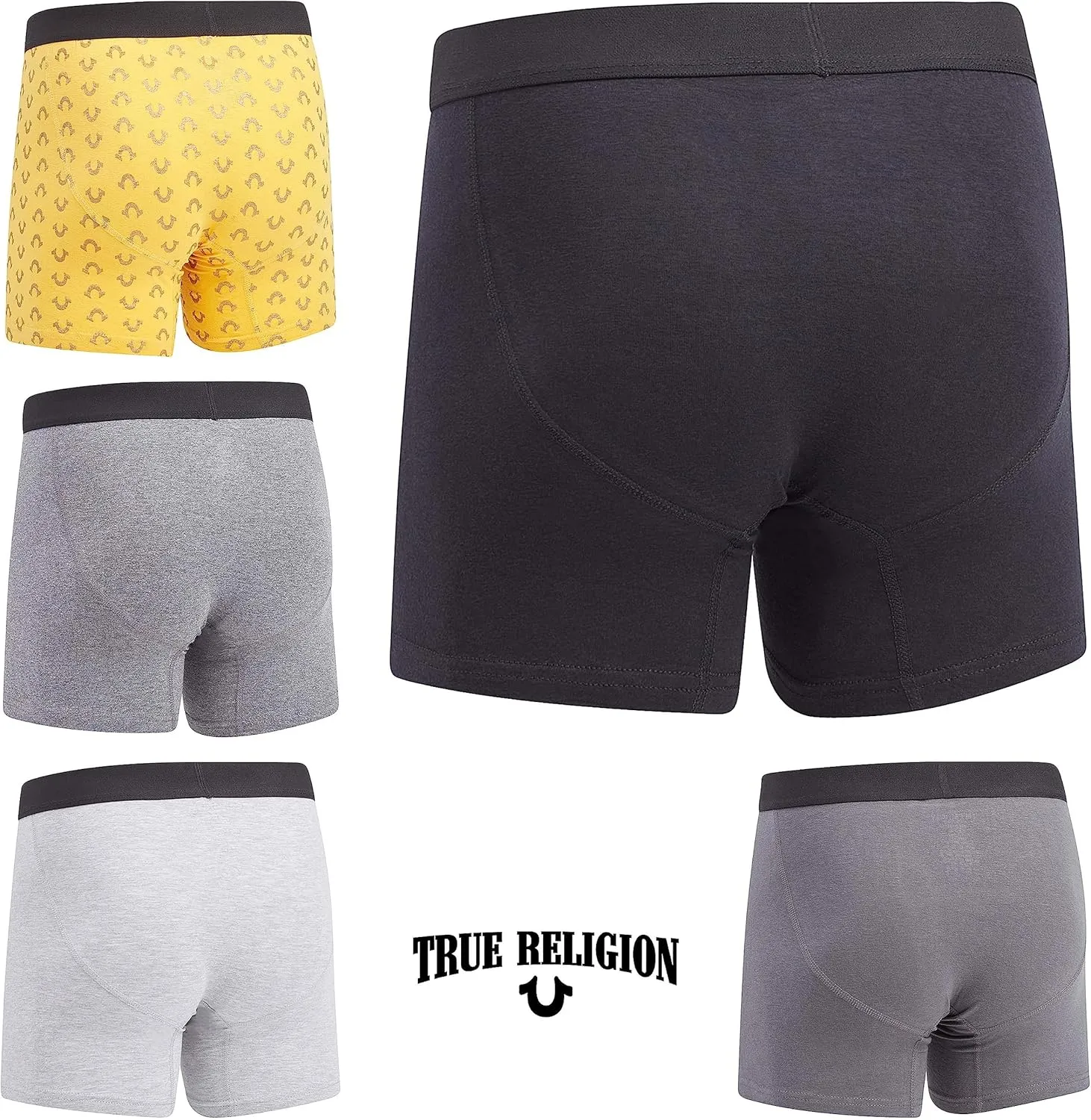 True Religion Cotton Stretch Mens Boxer Briefs, Mens Underwear Pack of 5