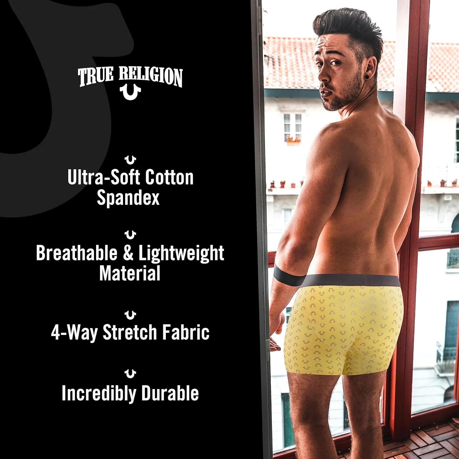 True Religion Cotton Stretch Mens Boxer Briefs, Mens Underwear Pack of 5