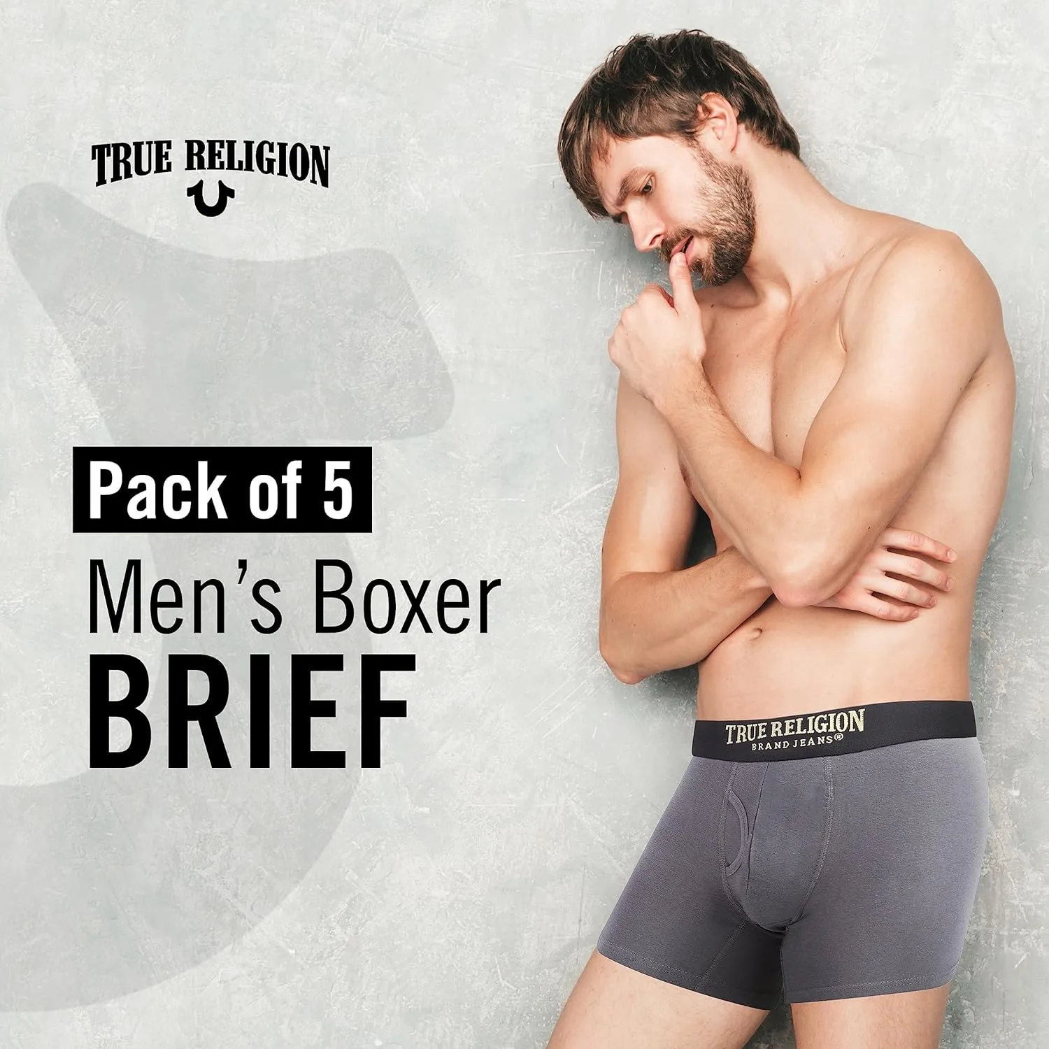 True Religion Cotton Stretch Mens Boxer Briefs, Mens Underwear Pack of 5