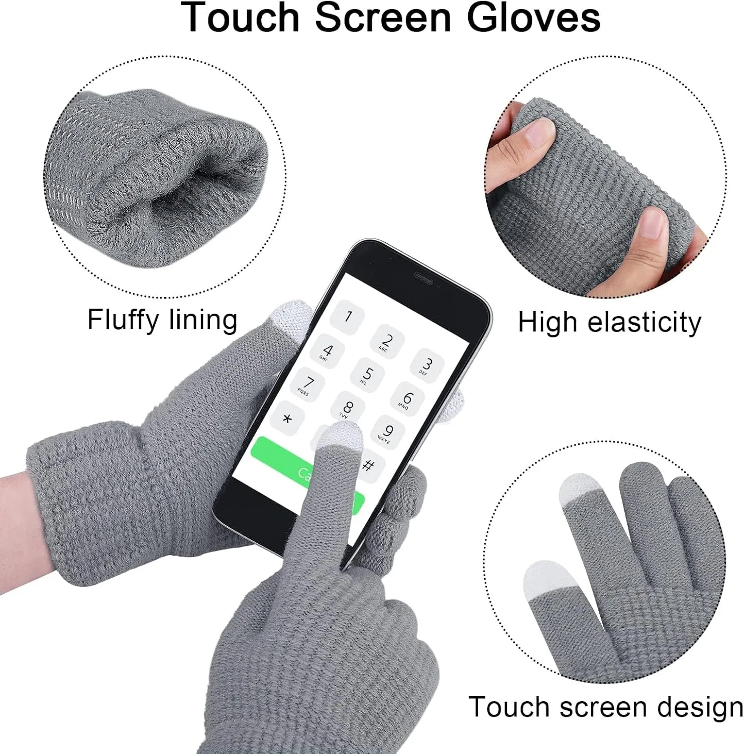URATOT 4-In-1 Winter Warm Sets Knitted Scarf Touch Screen Gloves Beanie Pompom Hat and Winter Ear Warmer for Men or Women