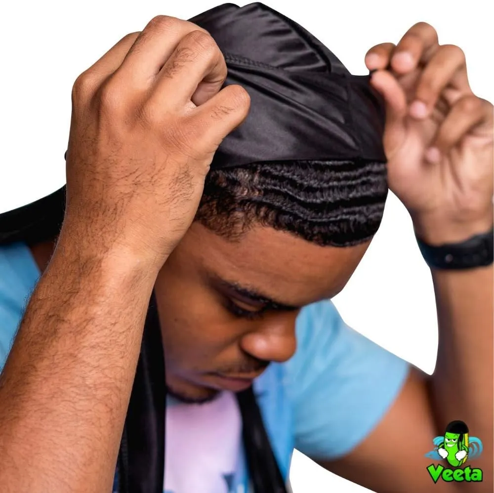 Veeta Superior Silk Durag - Smooth Silk Durag for Men & Women, Long Double Wide Straps, Outside Seam Triple Stitch Du Rag