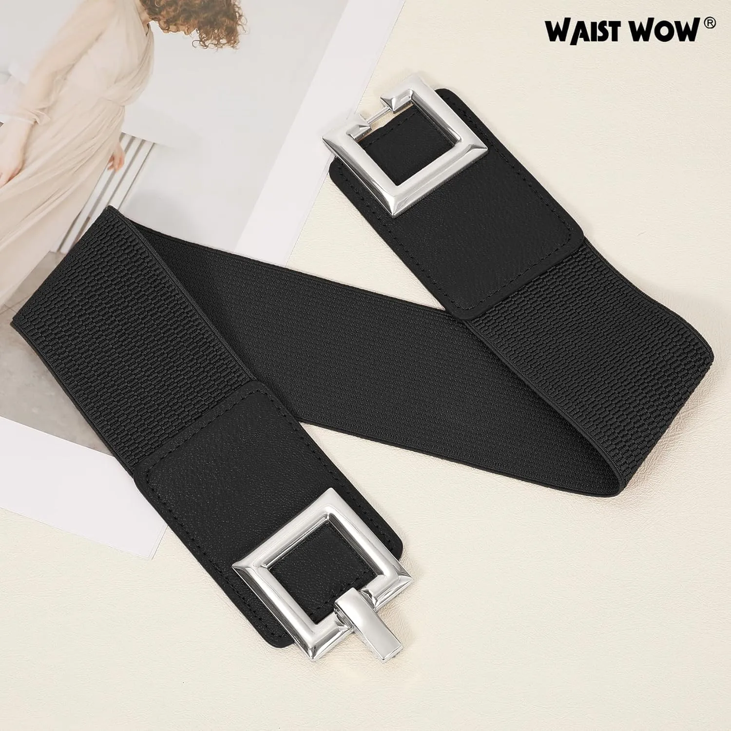 Wide Belts for Women Fashion Elastic Belt for Dresses Vintage Waist Belt Ladies Stretchy Belt Gold Buckle