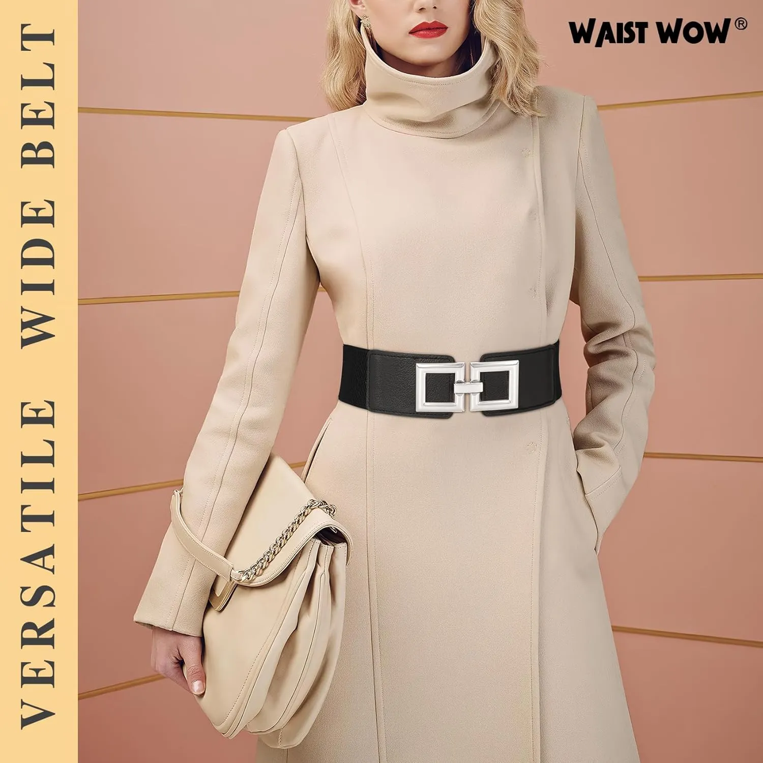 Wide Belts for Women Fashion Elastic Belt for Dresses Vintage Waist Belt Ladies Stretchy Belt Gold Buckle