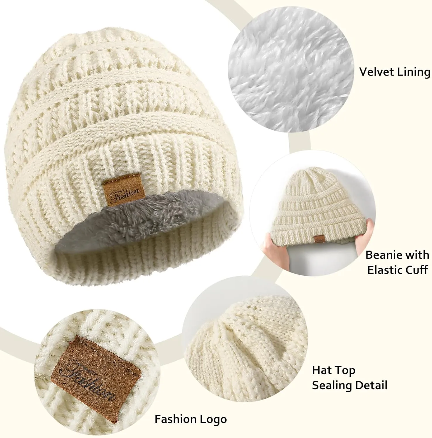 Winter Beanie Hat Scarf Gloves Set, Thick Warm Knit Winter Skull Cap Touch Screen Gloves Neck Scarf for Women Men