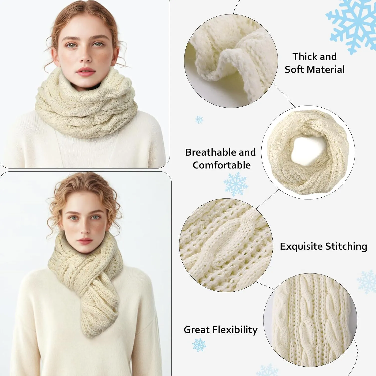Winter Beanie Hat Scarf Gloves Set, Thick Warm Knit Winter Skull Cap Touch Screen Gloves Neck Scarf for Women Men