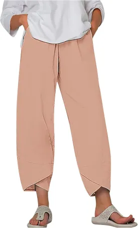 Women Cotton Linen Pants Ladies Trousers High Waist Loose Yoga Pants Vintage Solid Color Palazzo Pants