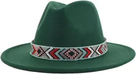 Women Fedoras Accessories Colorful Beads Wide Edge Jazz Hat Men Panama Hat Sombrero 1 M55-58cm, Medium