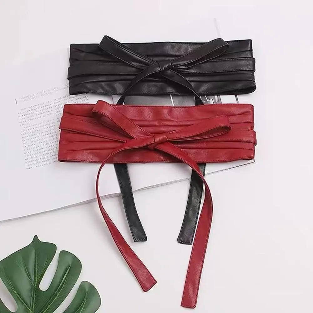 Women Lace Up Tied Corset Belt Soft Leather Wide Cinch Belt Waspie