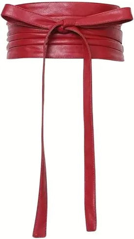 Women Lace Up Tied Corset Belt Soft Leather Wide Cinch Belt Waspie