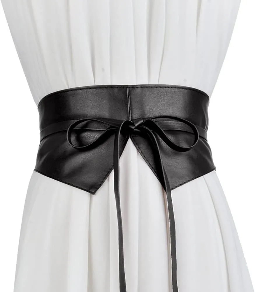 Women Lace Up Tied Corset Belt Soft Leather Wide Cinch Belt Waspie