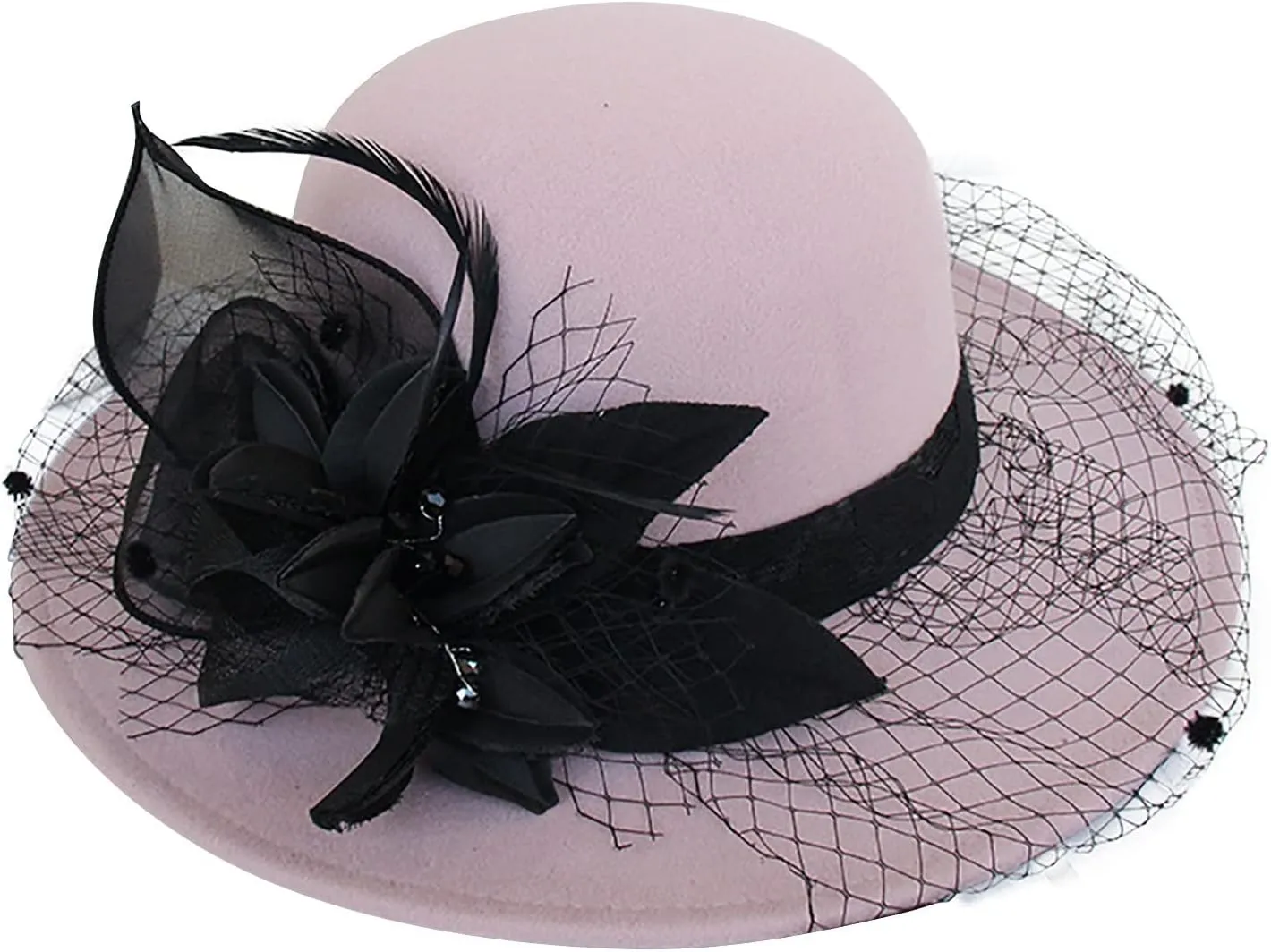 Women's Elegant Flower Wool Cloche Bucket Bowler Hat Women's Wool Fel Flowers Church Bowler Hats Cloche Hat