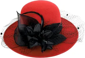 Women's Elegant Flower Wool Cloche Bucket Bowler Hat Women's Wool Fel Flowers Church Bowler Hats Cloche Hat