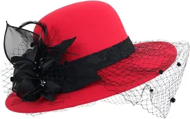 Women's Elegant Flower Wool Cloche Bucket Bowler Hat Women's Wool Fel Flowers Church Bowler Hats Cloche Hat