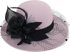 Women's Elegant Flower Wool Cloche Bucket Bowler Hat Women's Wool Fel Flowers Church Bowler Hats Cloche Hat