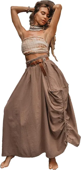 Women's Maxi Boho Skirt with Pockets Bohemian Organic Cotton Hippie Gypsy