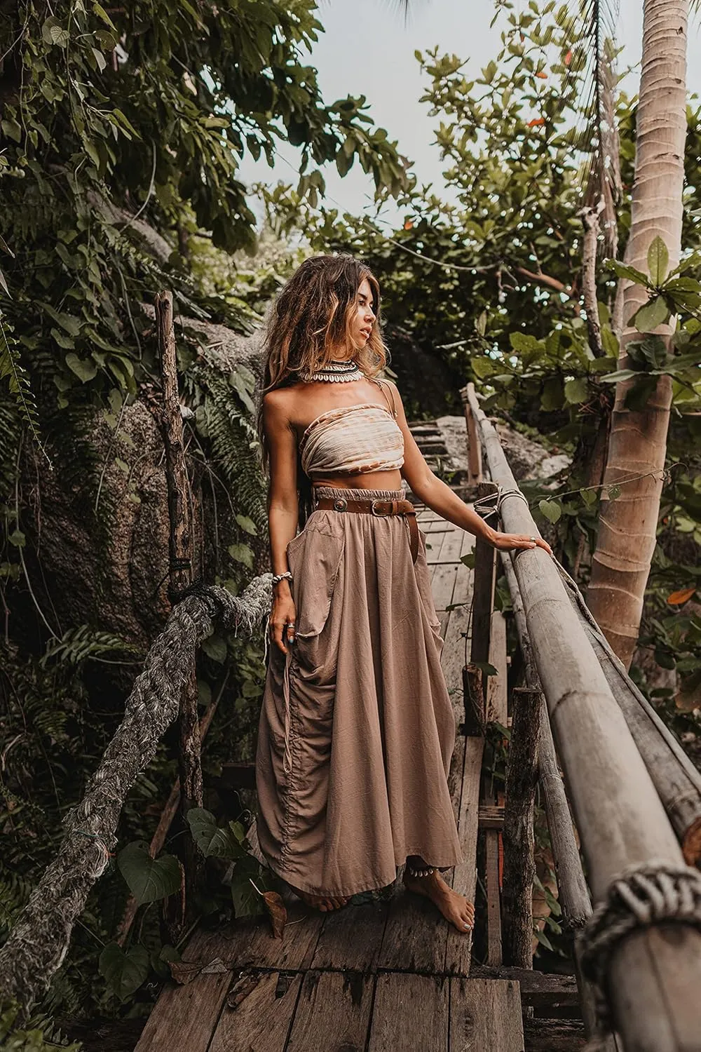 Women's Maxi Boho Skirt with Pockets Bohemian Organic Cotton Hippie Gypsy