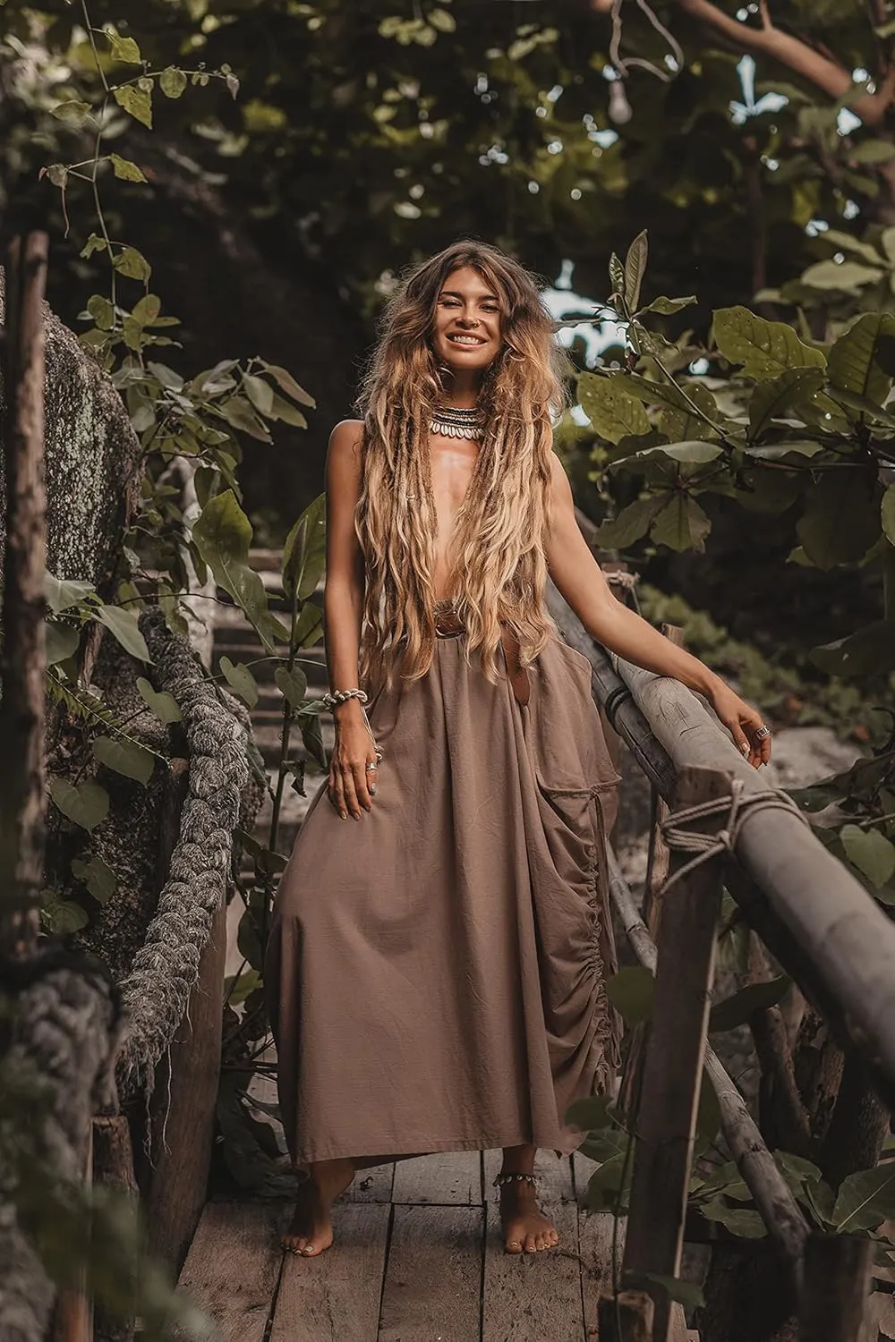 Women's Maxi Boho Skirt with Pockets Bohemian Organic Cotton Hippie Gypsy