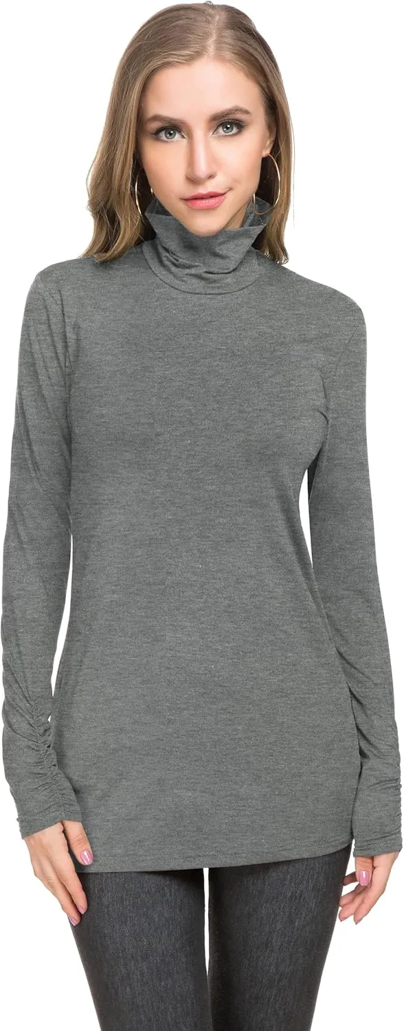 Womens Mock Turtleneck Tops Long Sleeve Fleece Lined Lightweight Thermal Base Layer