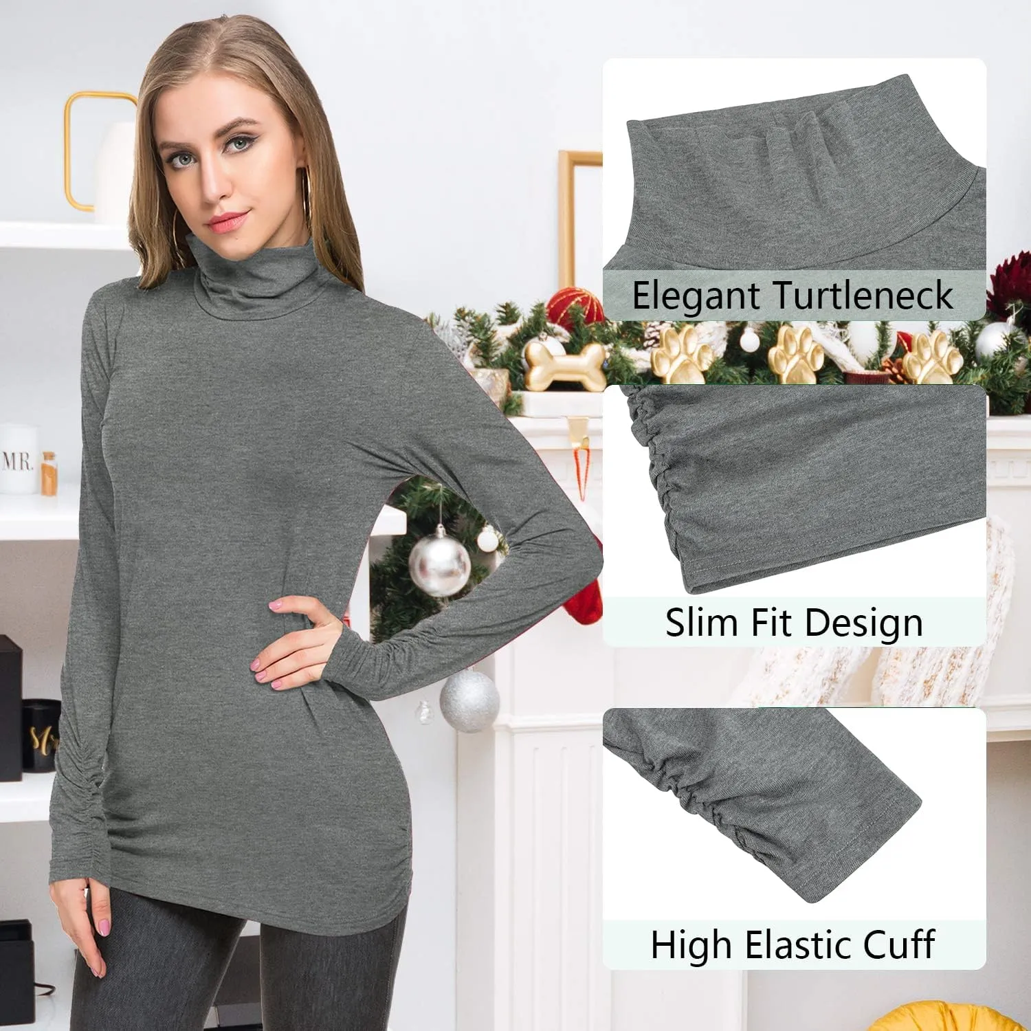 Womens Mock Turtleneck Tops Long Sleeve Fleece Lined Lightweight Thermal Base Layer