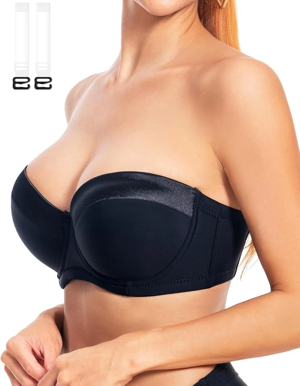 Women's Push up Strapless Bra with Clear Straps for Big Bust, Never Move On Party Band Size(34-48) Cup B/C/D/DD/DDD/G