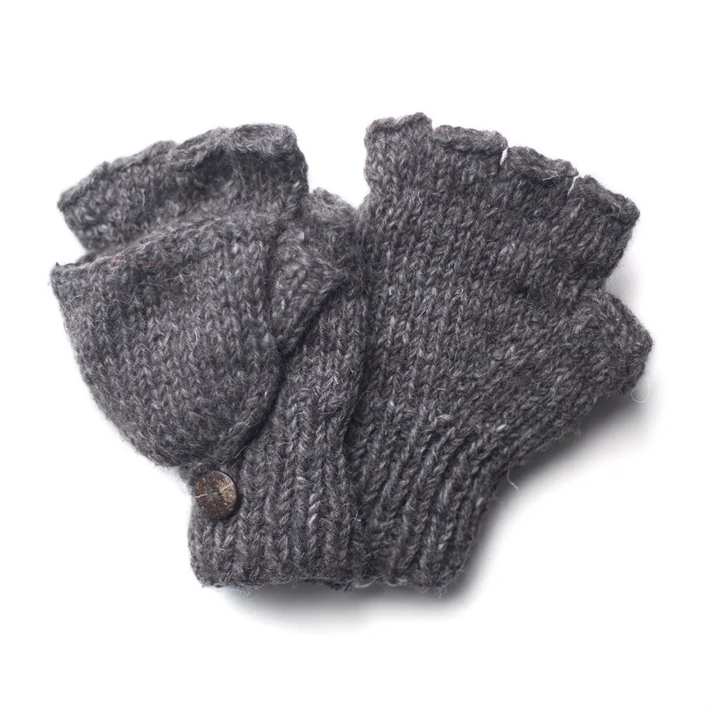 wool fingerless gloves with mitten flap
