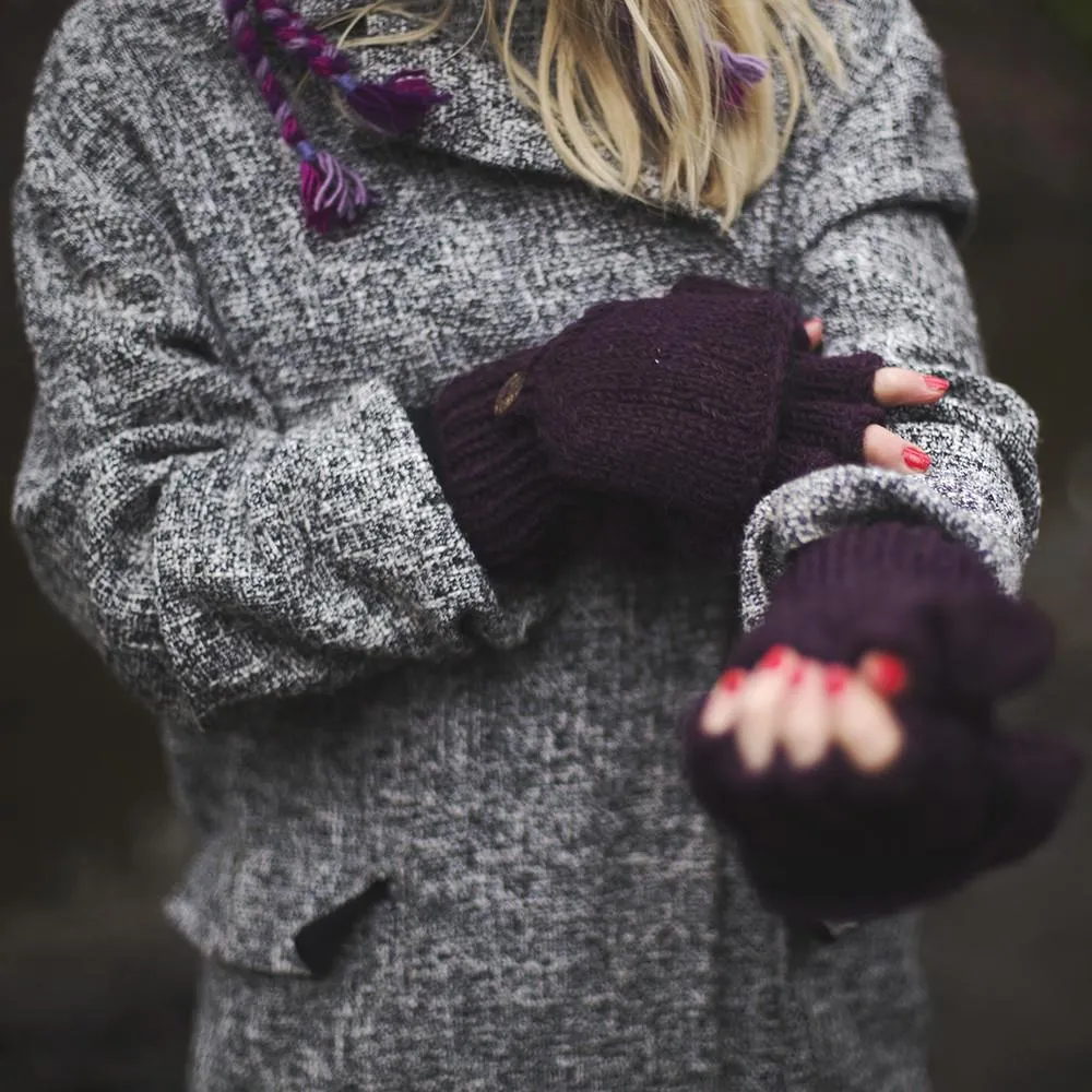 wool fingerless gloves with mitten flap