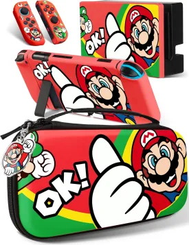 Xcitifun Carrying Case Compatible with Nintendo Switch for Joycon Case & Dock Cover & Travel Bag & Keychain 7 in 1 Accessories Kit Set Switch Protective Carry Cases for Boys Girls Kids - Red Thumb